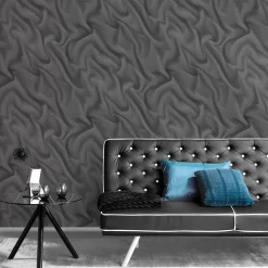 Vliestapete ELLE Wellen Seide anthrazit Metallic 10195-15