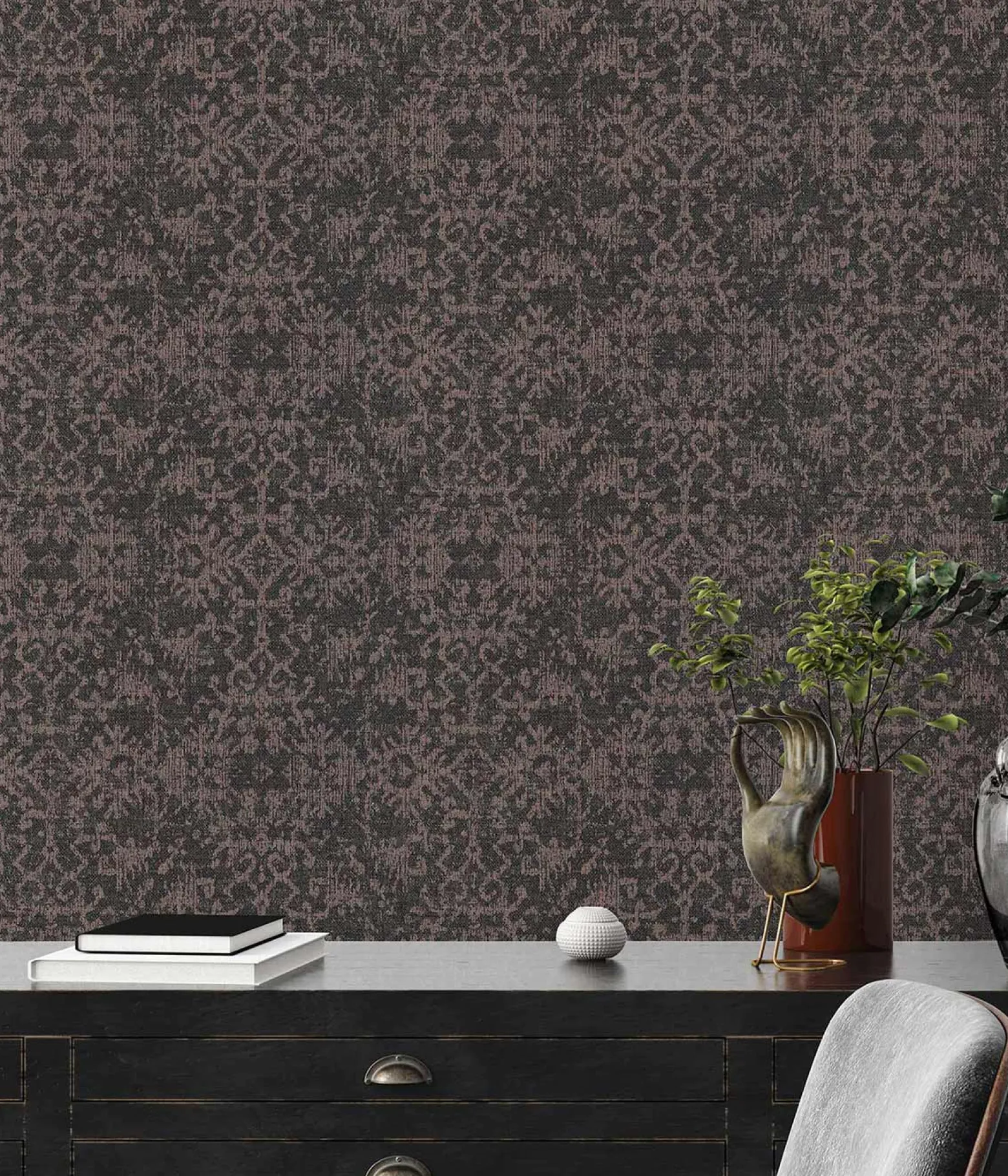 Vliestapete Ethno Muster schwarz rosa 38521-2