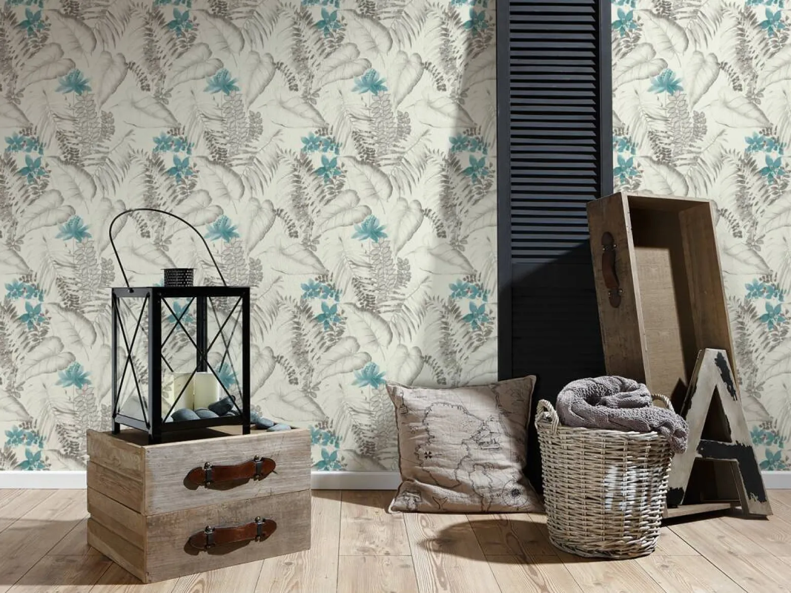 Vliestapete Exotisch Floral Blätter weiß braun 37279-2