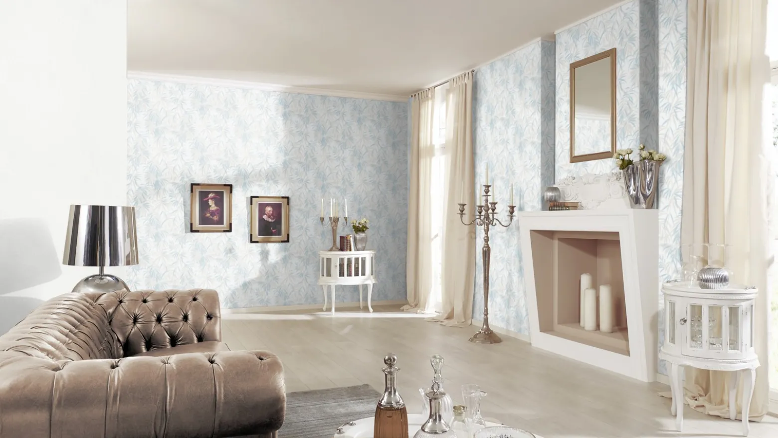 Vliestapete Farn weiß beige blau 10067-18