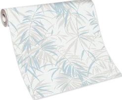 Vliestapete Farn weiß beige blau 10067-18