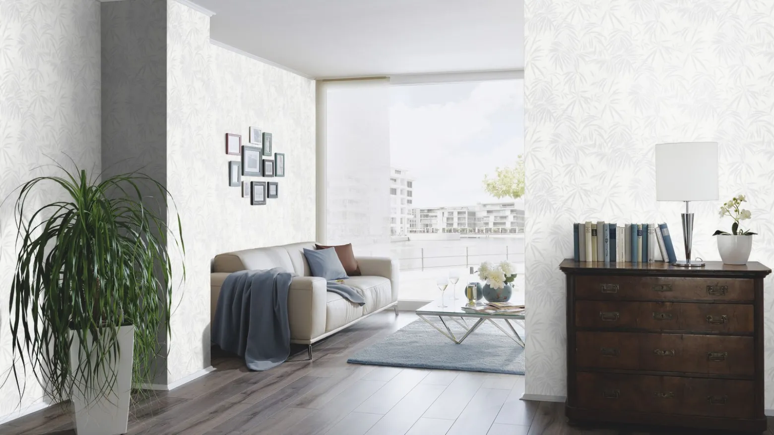 Vliestapete Farn weiß grau beige 10067-31