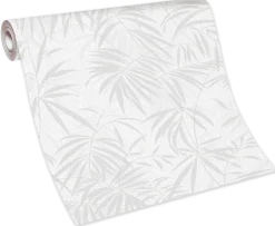 Vliestapete Farn weiß grau beige 10067-31