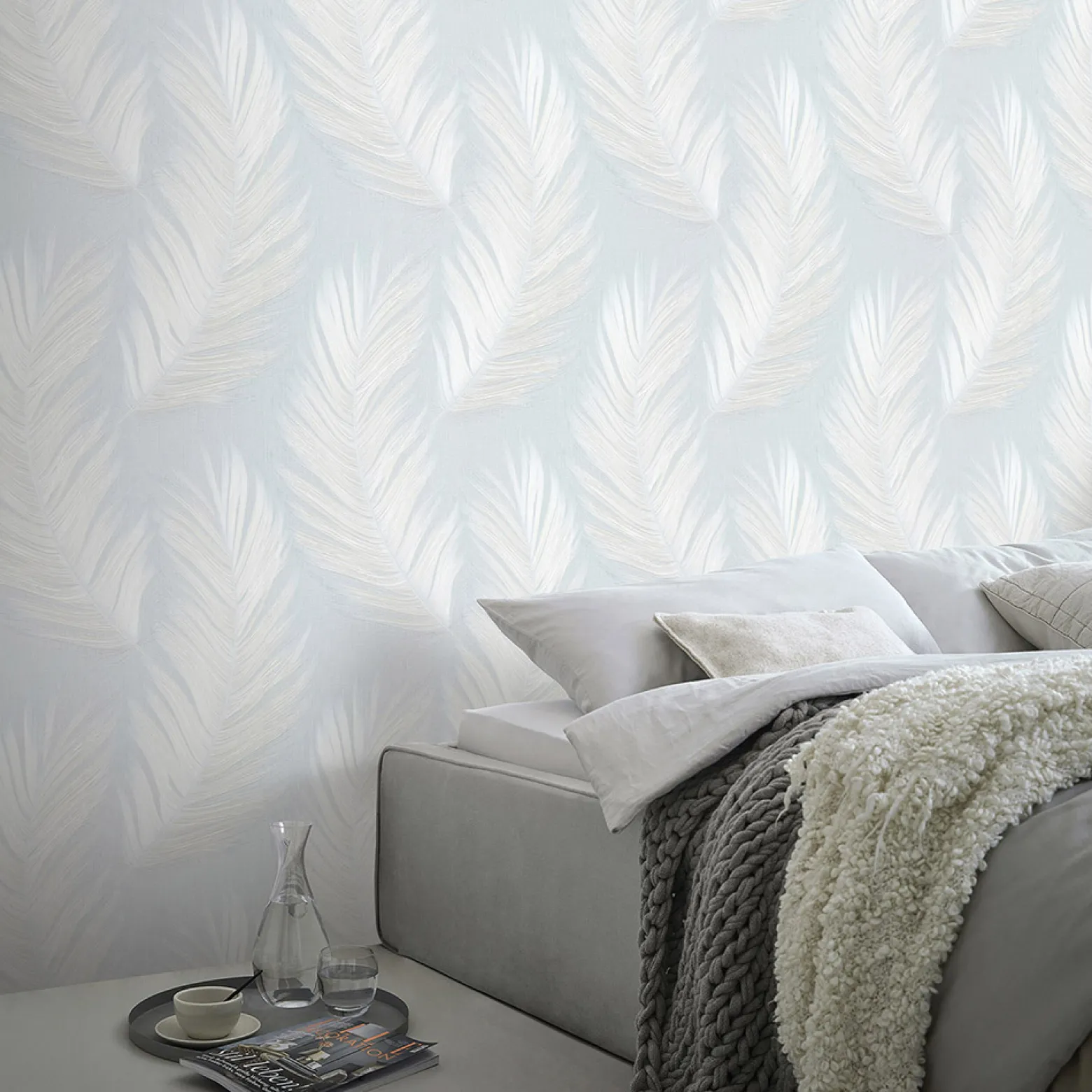 Vliestapete Federn Blau Creme Glitzer 10516-43
