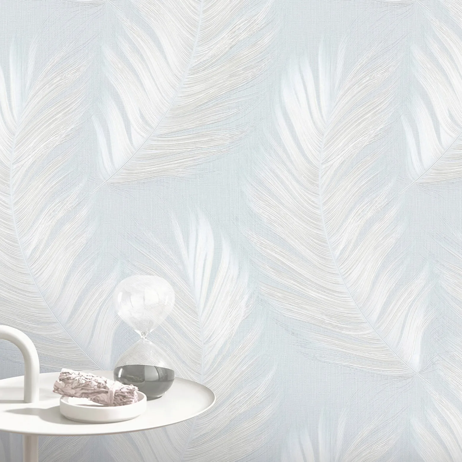 Vliestapete Federn Blau Creme Glitzer 10516-43