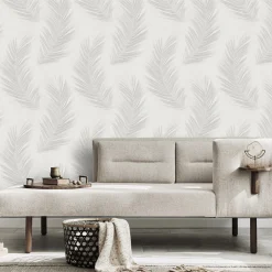 Vliestapete Federn Grau Creme Glitzer 10516-31
