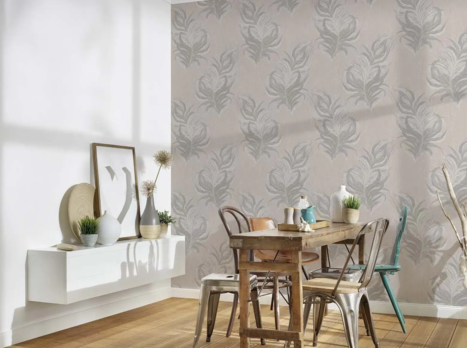 Vliestapete Federn Natur beige grau Mata Hari 38009-2