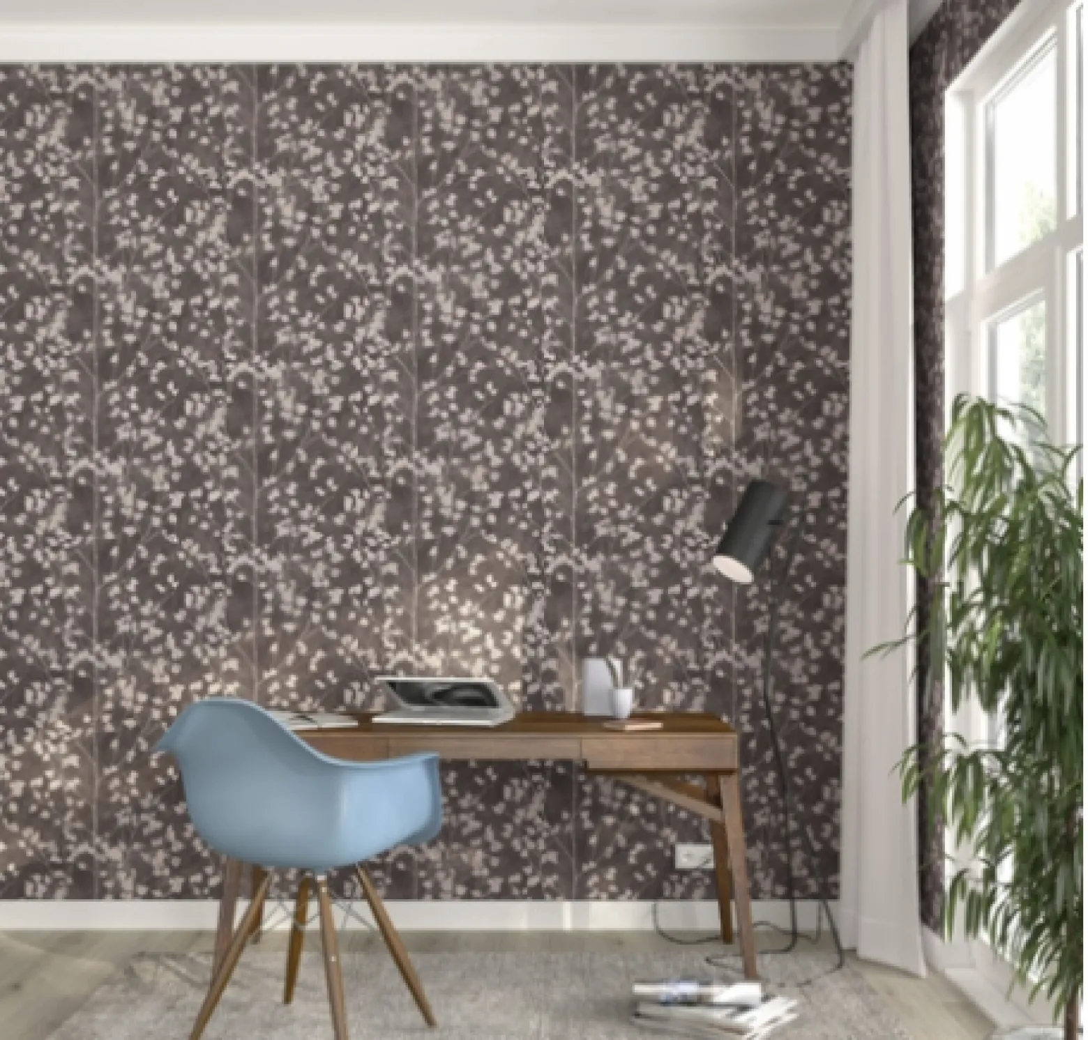 Vliestapete Finca Blätterzweige anthrazit silber 416664