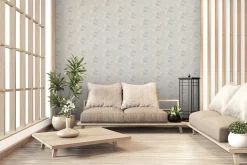 Vliestapete Fische Blätter beige grau Metallic 37859-6