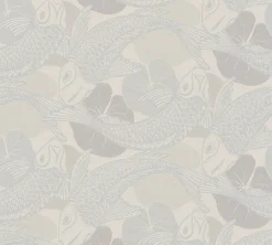 Vliestapete Fische Blätter beige grau Metallic 37859-6