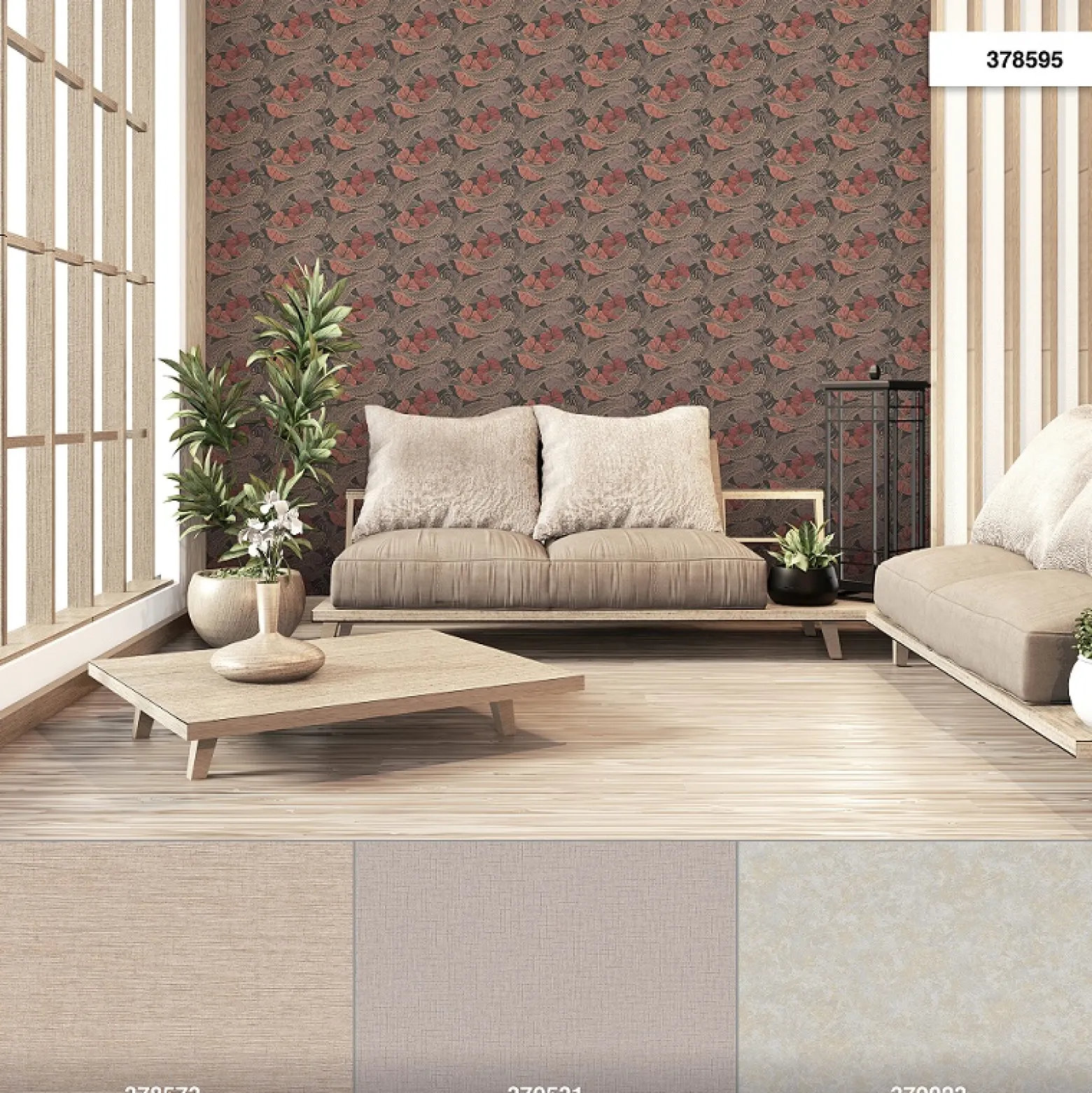 Vliestapete Fische Blätter braun rot Metallic 37859-5