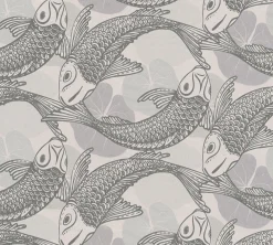 Vliestapete Fische Blätter grau silber Metallic 37859-1
