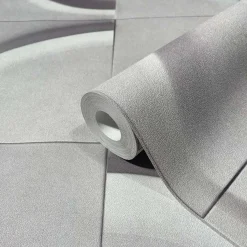 Vliestapete Fliesen 3D Effekt Kreise Hellgrau 34463