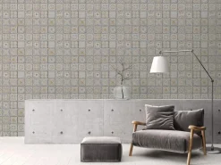 Vliestapete Fliesen Floral Weiß Grau Glitzer 38921-2