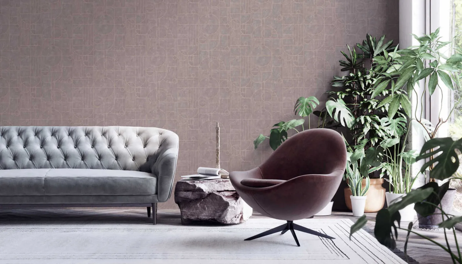 Vliestapete Fliesen Geometrie grau gold 38699-1