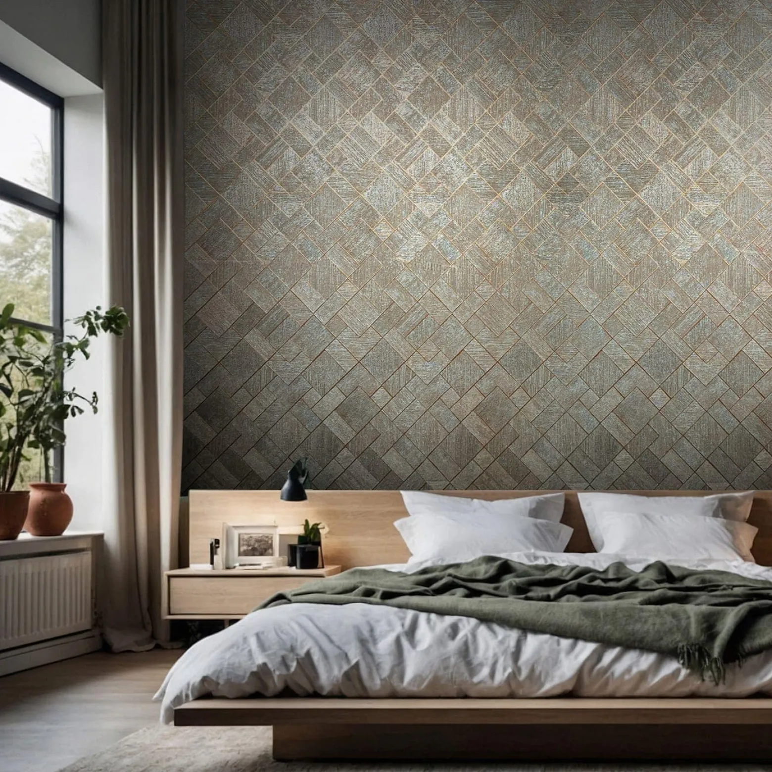 Vliestapete Fliesen Grafisch Blau Kupfer Metallic 35512