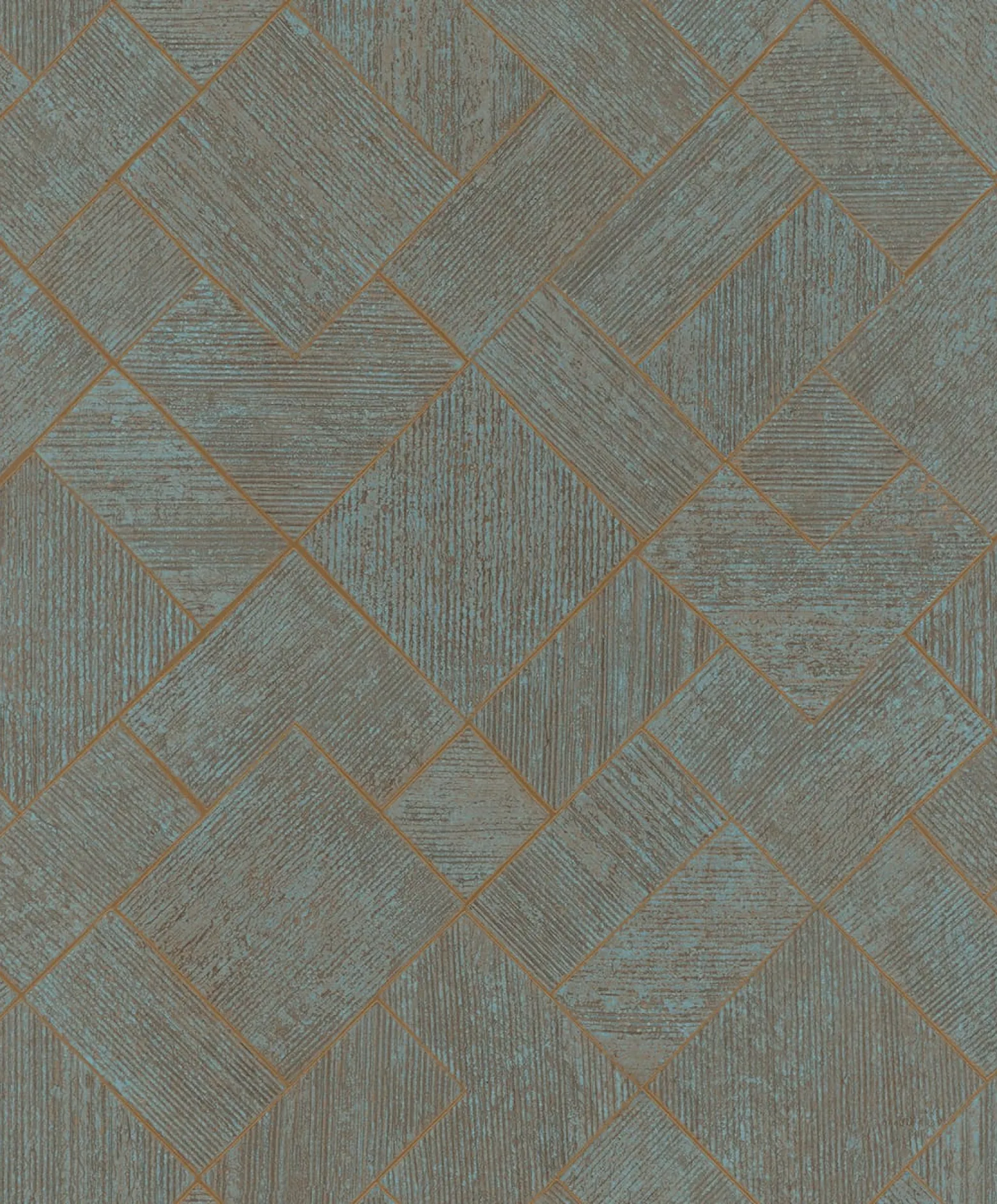 Vliestapete Fliesen Grafisch Blau Kupfer Metallic 35512