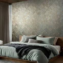 Vliestapete Fliesen Grafisch Blau Kupfer Metallic 35512