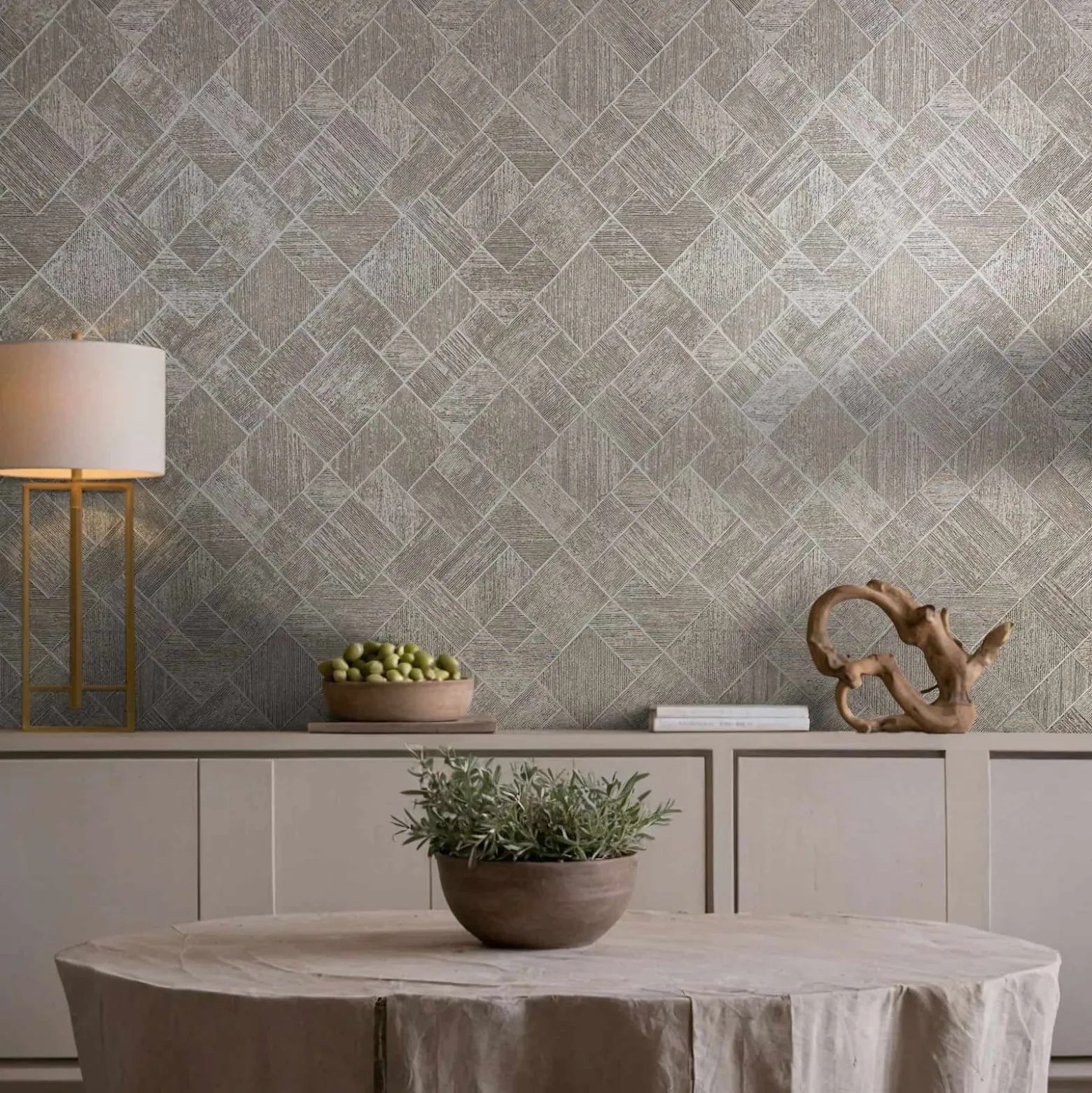 Vliestapete Fliesen Grafisch Beige Grau Glanz 35510