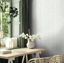 Vliestapete Fliesen Holzoptik Grafik Weiß Creme 33356