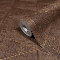 Vliestapete Fliesen Holzoptik Grafik Braun Kupfer 33361