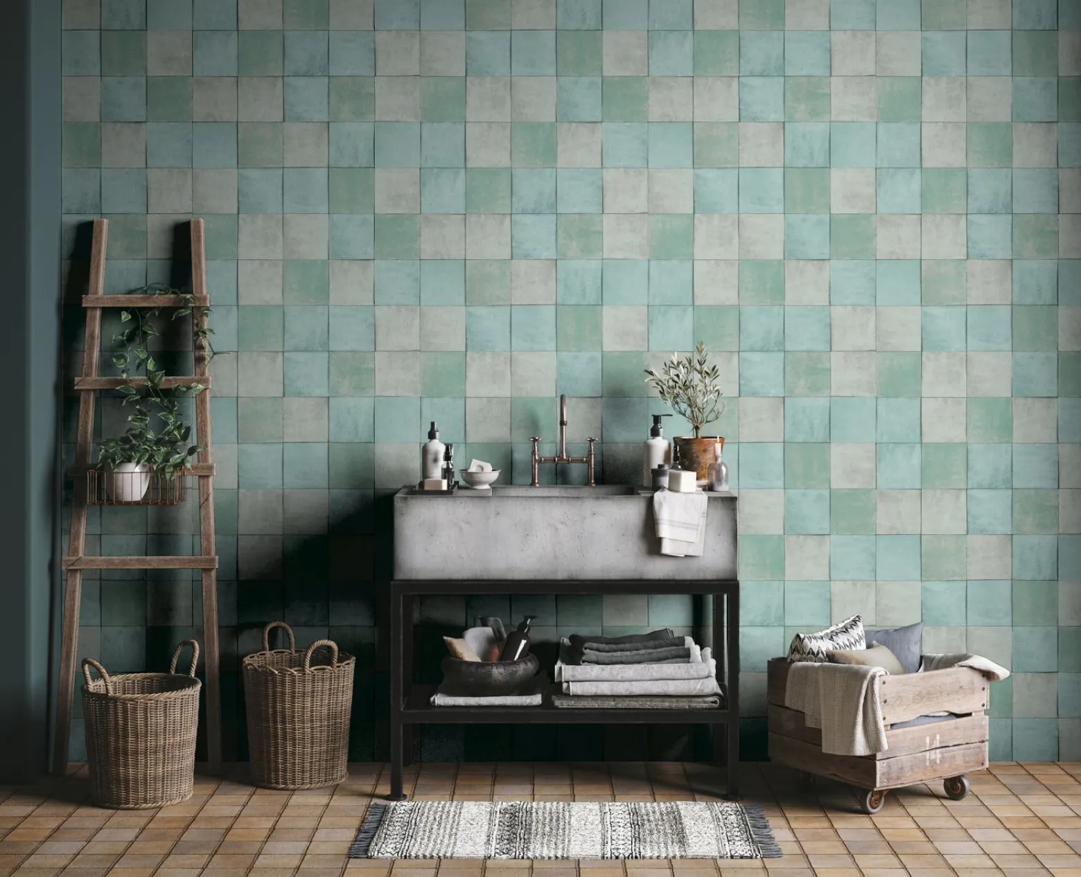 Vliestapete Fliesen Kacheln grün türkis Marburg 45719
