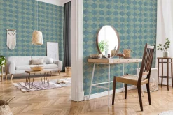 Vliestapete Fliesenoptik blau blaßgrün grauweiß 37421-4