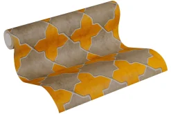 Vliestapete Fliesenoptik gelb taupe grauweiß 37421-2