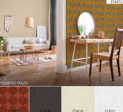 Vliestapete Fliesenoptik gelb taupe grauweiß 37421-2