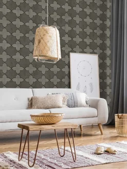 Vliestapete Fliesenoptik grau schwarz 37421-3