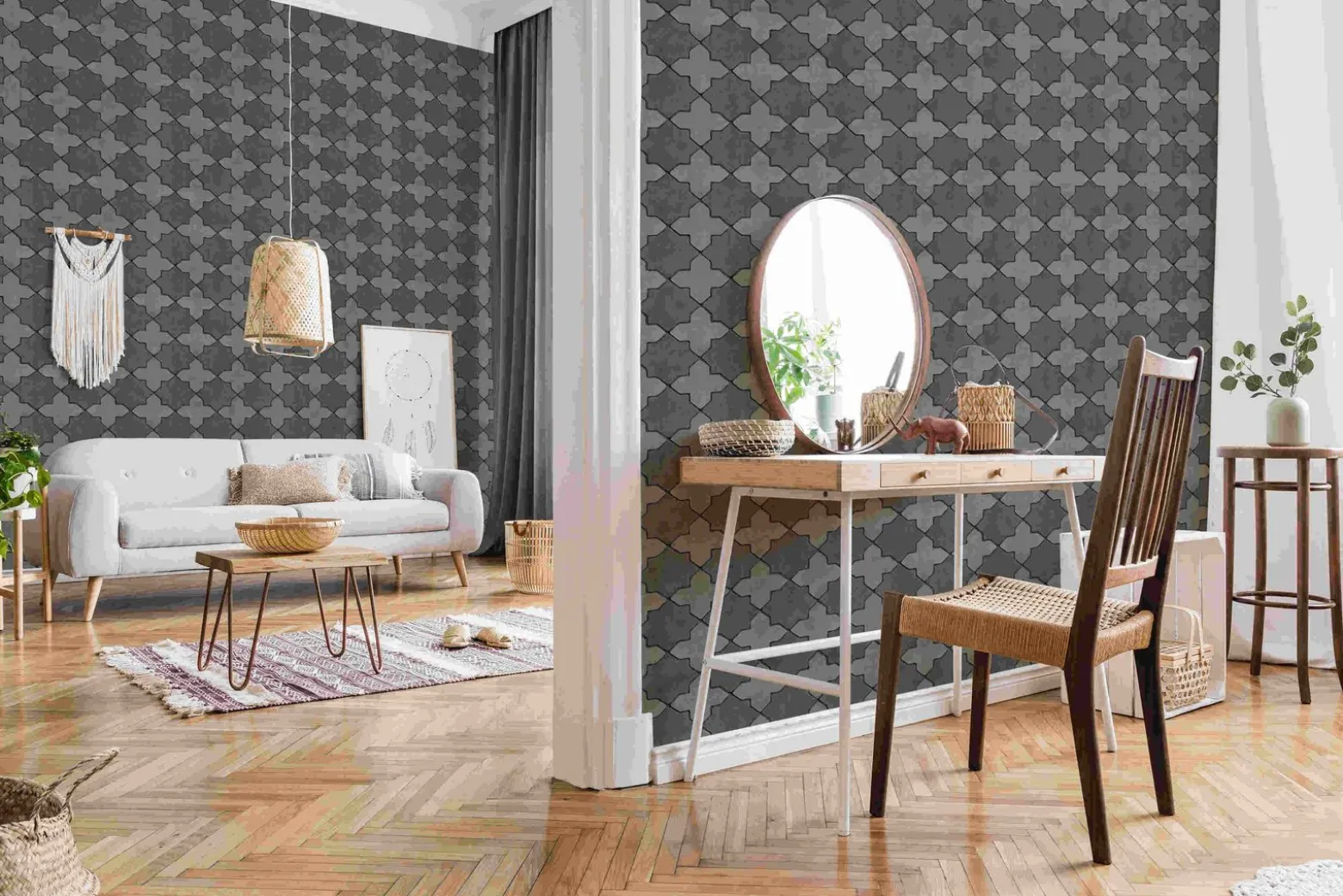 Vliestapete Fliesenoptik grau schwarz 37421-3
