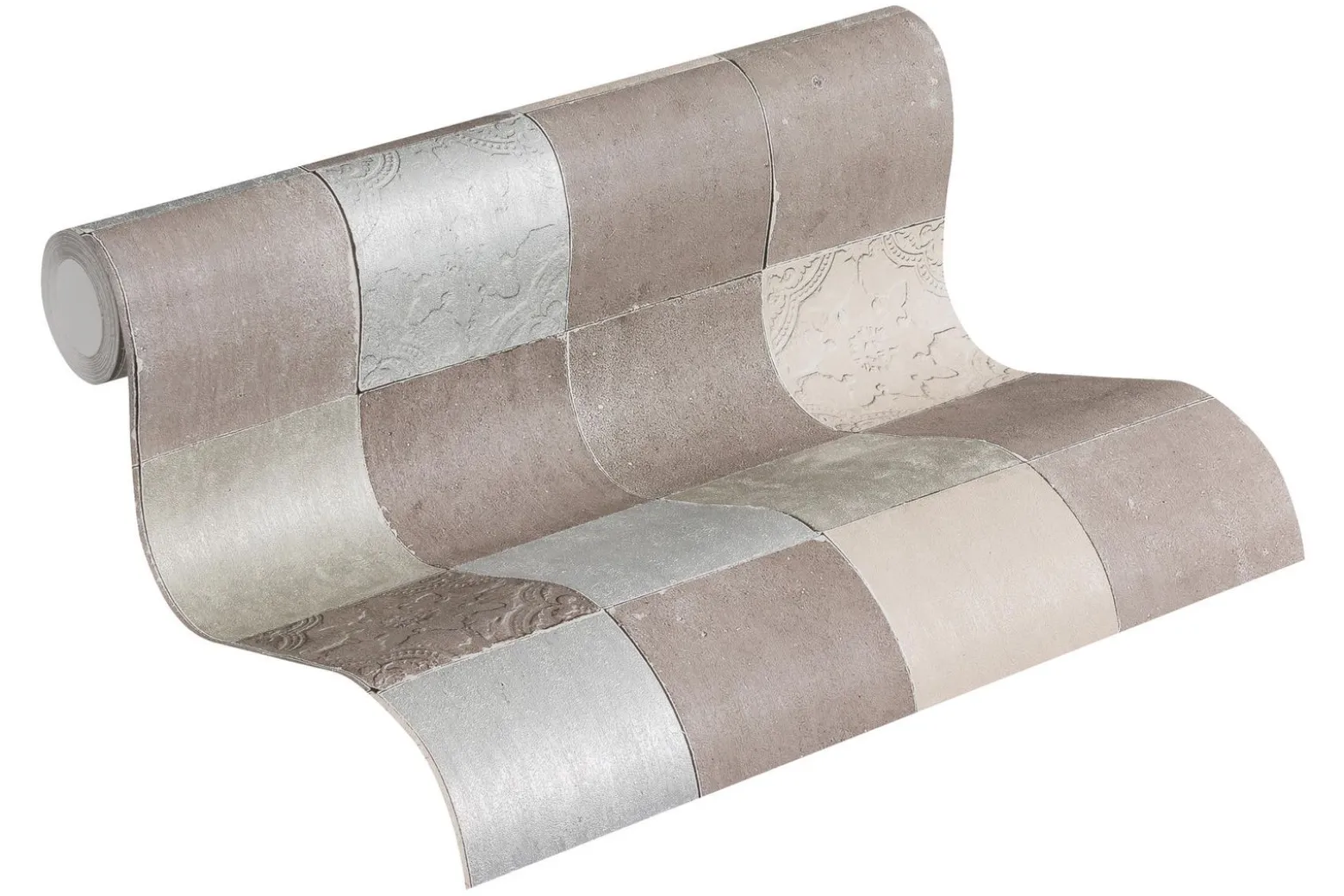 Vliestapete Fliesenspiegel taupe creme silber 37406-3