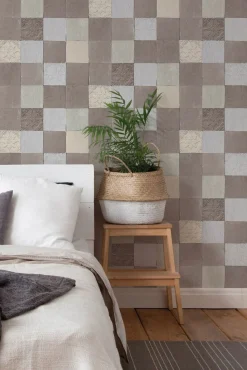 Vliestapete Fliesenspiegel taupe creme silber 37406-3