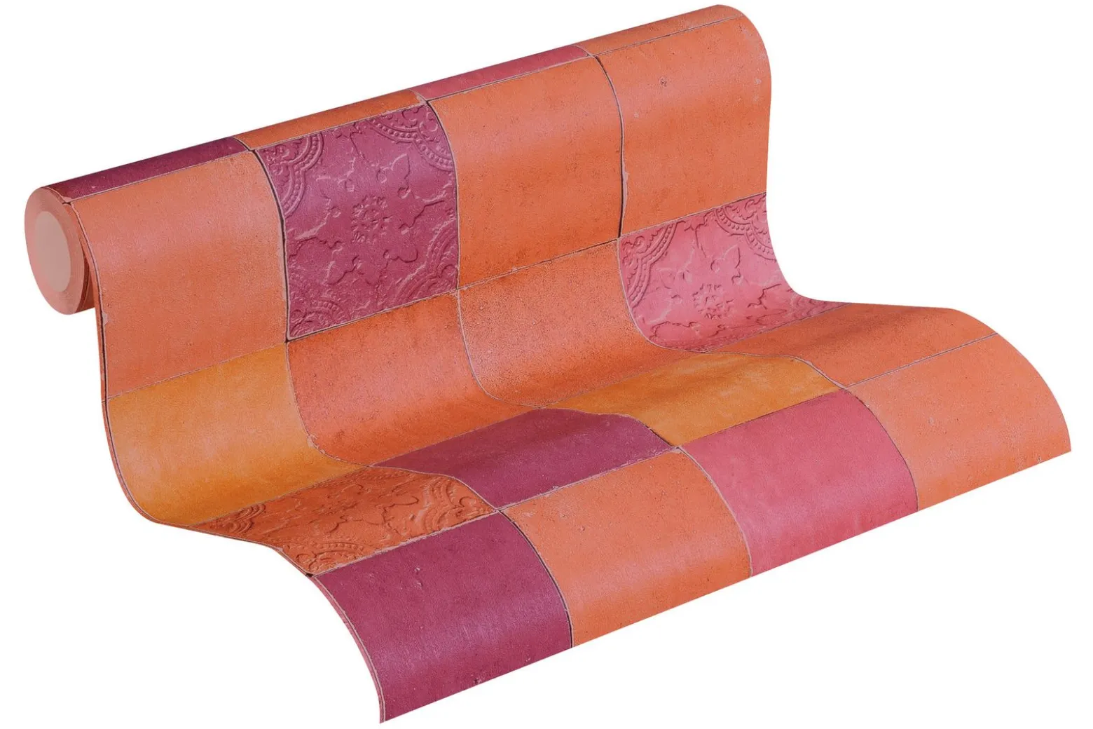 Vliestapete Fliesenspiegel orange rosa 37406-5