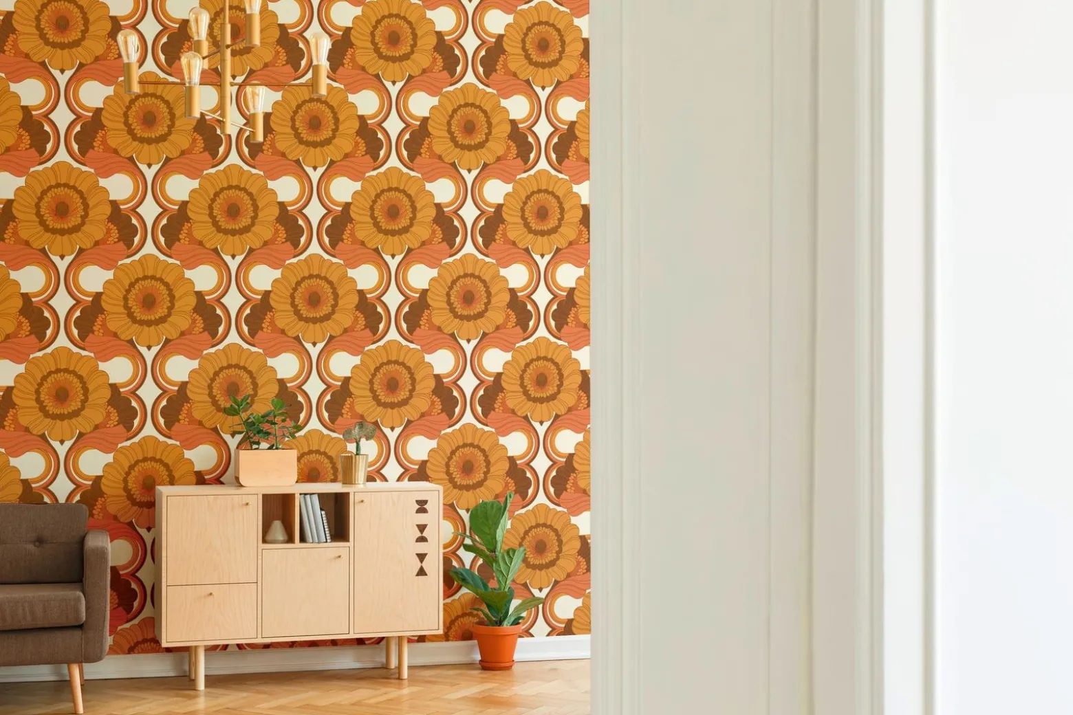 Vliestapete Floral Abstrakt Braun Gelb 39530-4