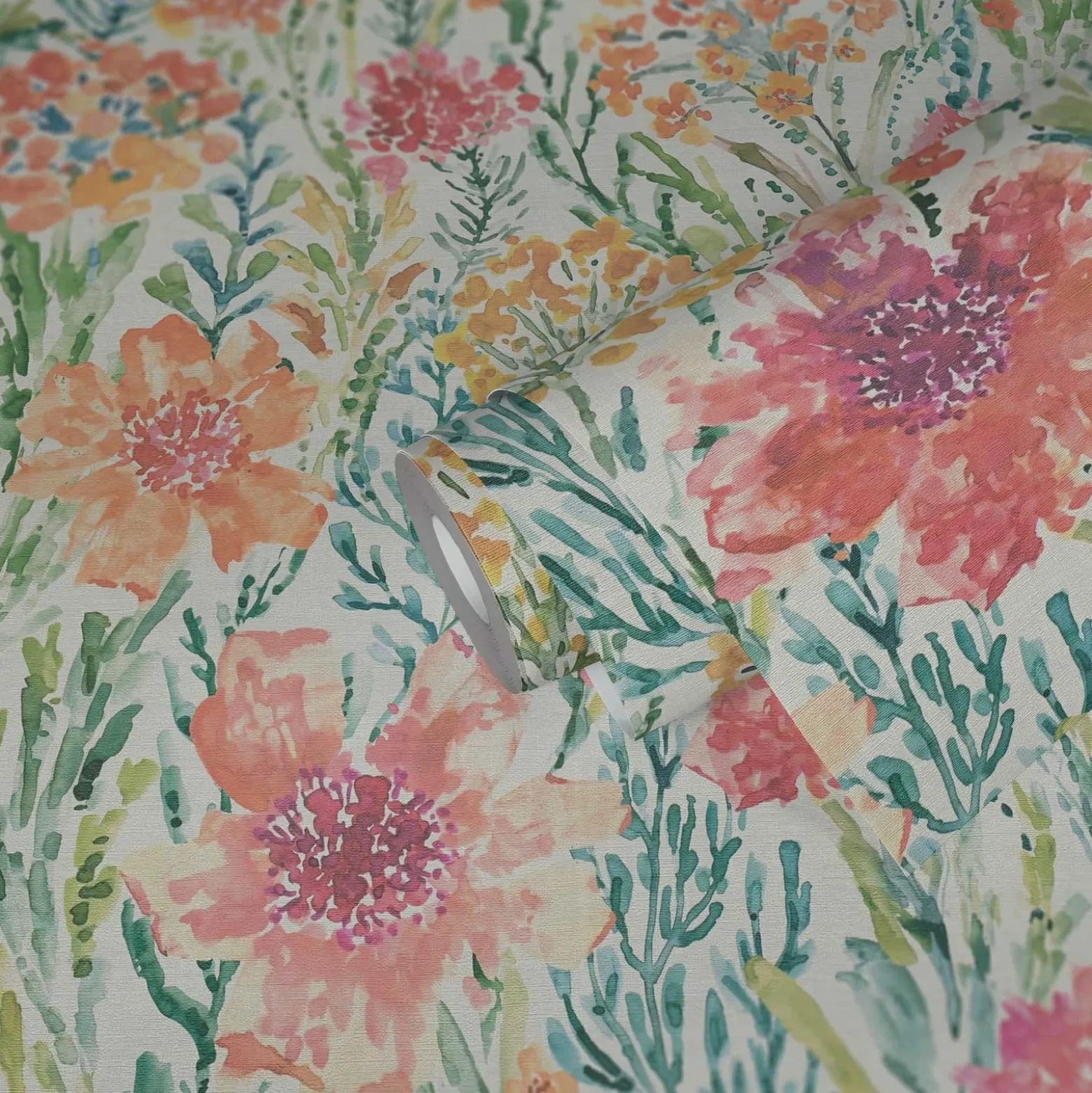 Vliestapete Floral Abstrakt Weiß Grün Orange 39695-1
