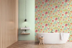 Vliestapete Floral Abstrakt Weiß Grün Orange 39695-1