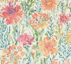 Vliestapete Floral Abstrakt Weiß Grün Orange 39695-1