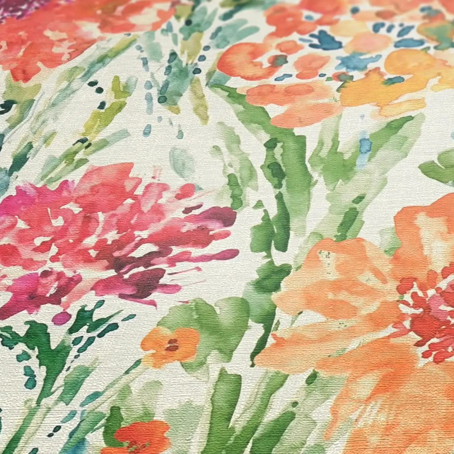 Vliestapete Floral Abstrakt Weiß Grün Orange 39695-1