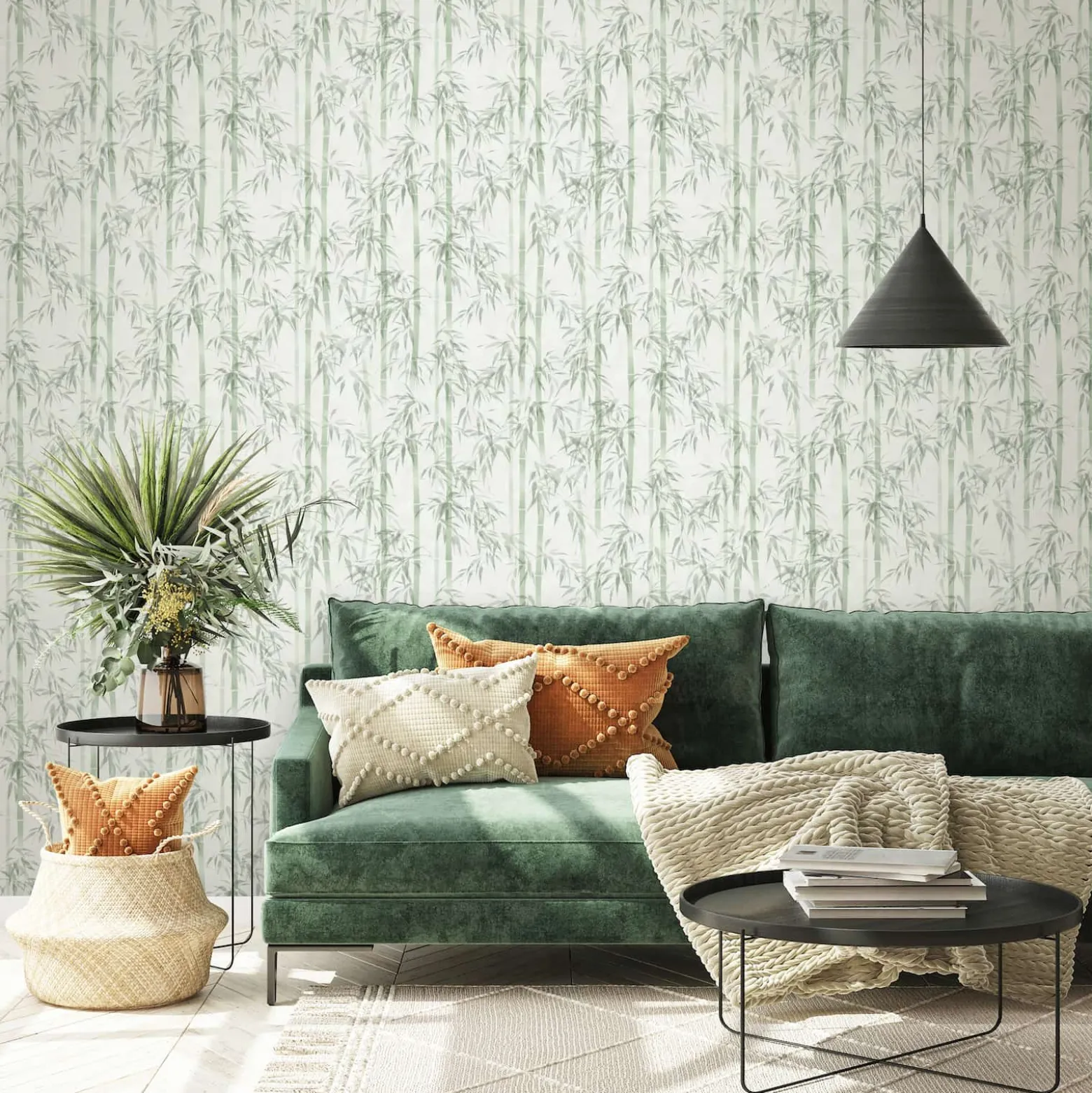 Vliestapete Floral Bambus Blätter Hellgrün 81674