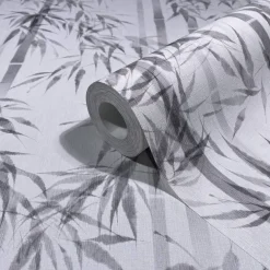 Vliestapete Floral Bambus Blätter Weiß Grau 81673