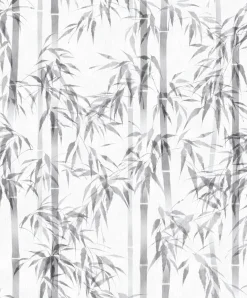 Vliestapete Floral Bambus Blätter Weiß Grau 81673