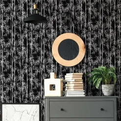 Vliestapete Floral Bambus Blätter Schwarz Grau 81672