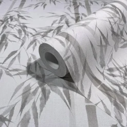 Vliestapete Floral Bambus Blätter Grau Creme 81671