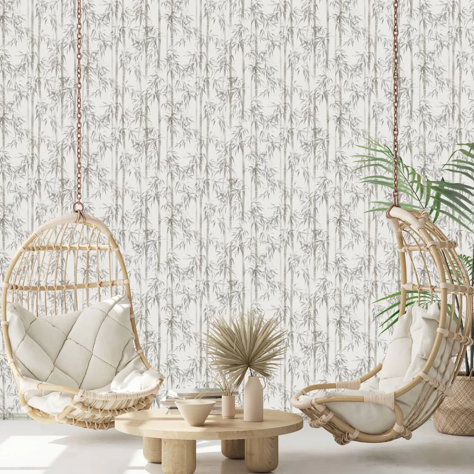 Vliestapete Floral Bambus Blätter Grau Creme 81671