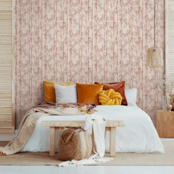 Vliestapete Floral Bambus Blätter Rosa Orange 81670