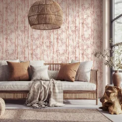 Vliestapete Floral Bambus Blätter Rosa Orange 81670