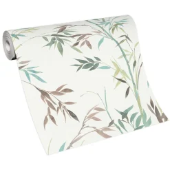 Vliestapete Floral Bambus Motiv Weiß Grün Braun 10388-18