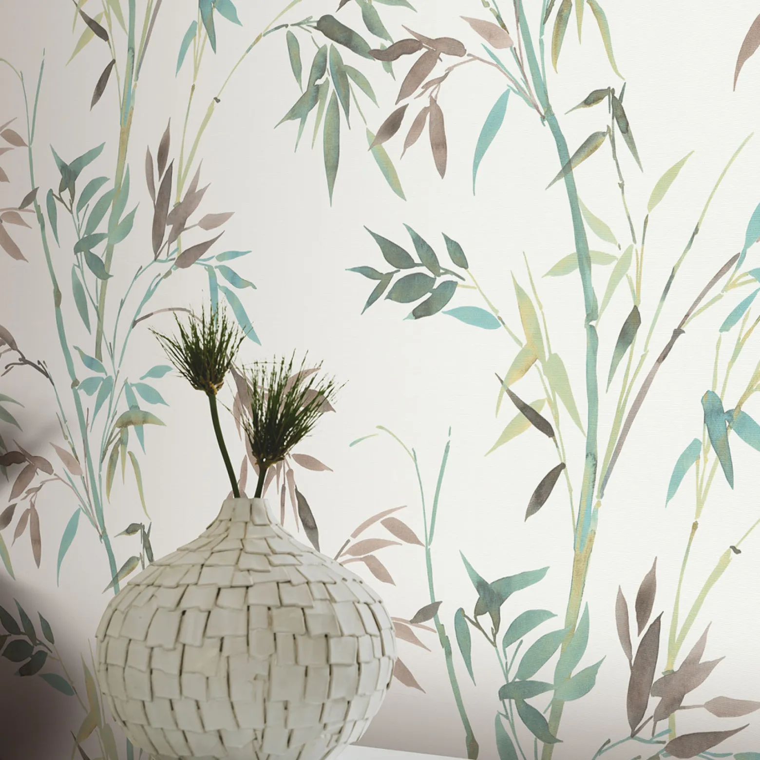 Vliestapete Floral Bambus Motiv Weiß Grün Braun 10388-18