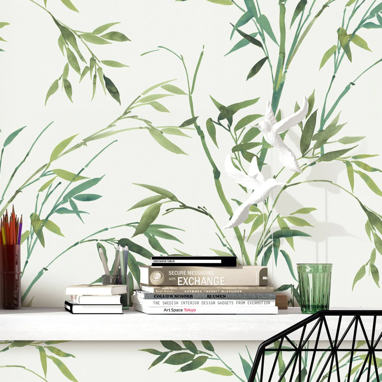 Vliestapete Floral Bambus Motiv Weiß Grün 10388-07